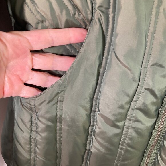 Anne Klein Reversible Down Puffer Jacket Green M Nylon Polyester Down - Picture 8 of 10